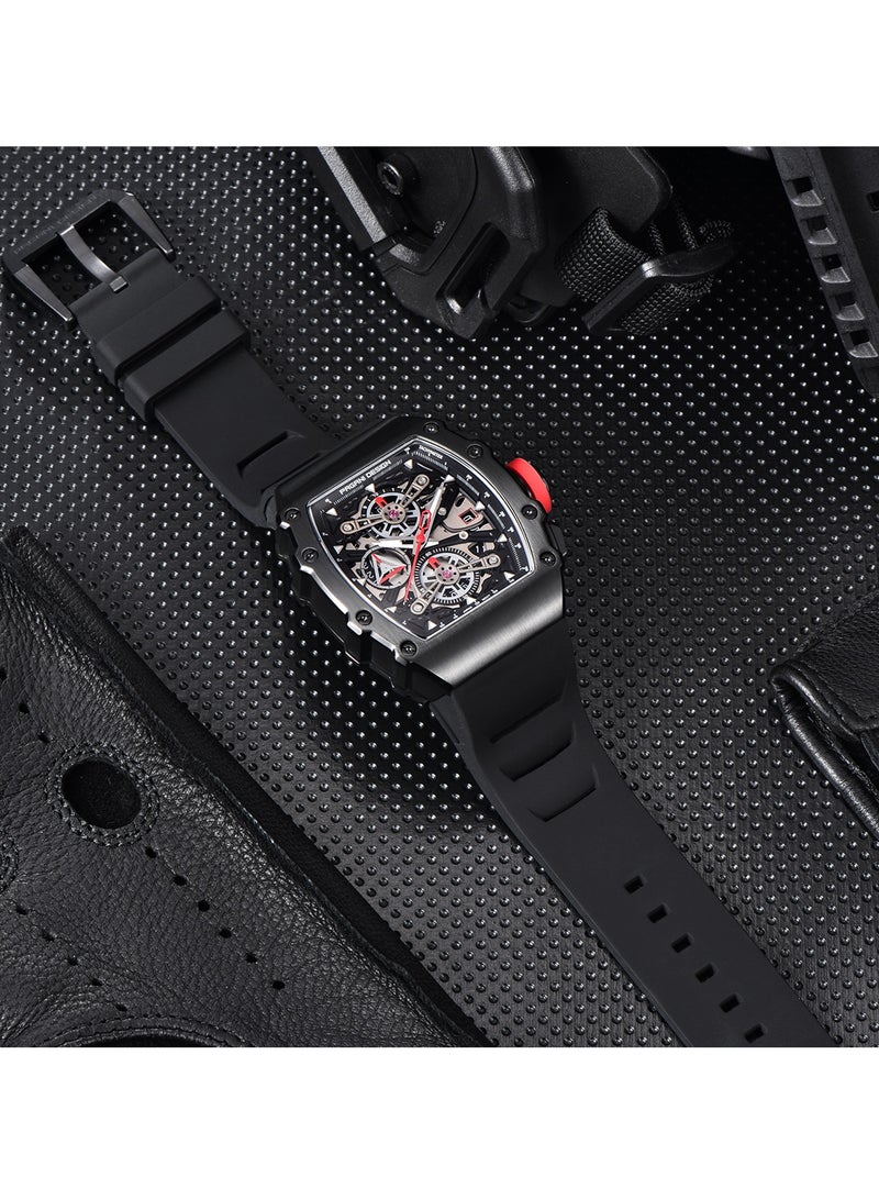 Men's Quartz Watches Chronograph Tonneau Stainless Steel Sports Wrist Watches for Men Synthetic Sapphire Dial Glass