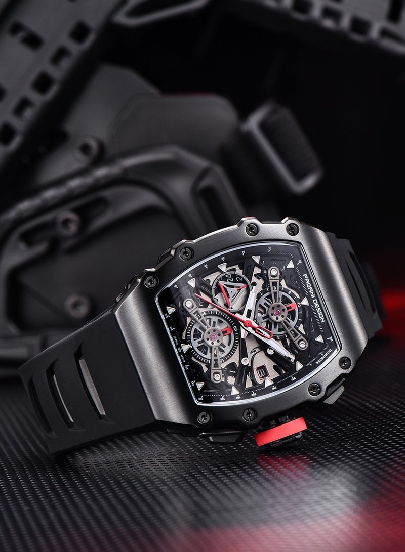 Men's Quartz Watches Chronograph Tonneau Stainless Steel Sports Wrist Watches for Men Synthetic Sapphire Dial Glass
