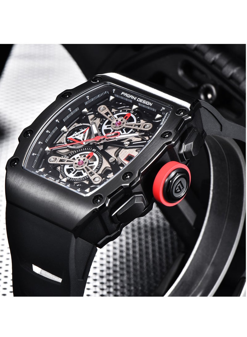 Men's Quartz Watches Chronograph Tonneau Stainless Steel Sports Wrist Watches for Men Synthetic Sapphire Dial Glass