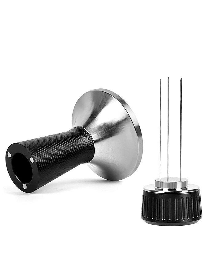 2 in 1 53mm Espresso Coffee Tamper with Stirrer Stainless Steel Curved Base Magnetic Coffee Distributor Tamper Compatible with 54mm Breville Portafilter Basket