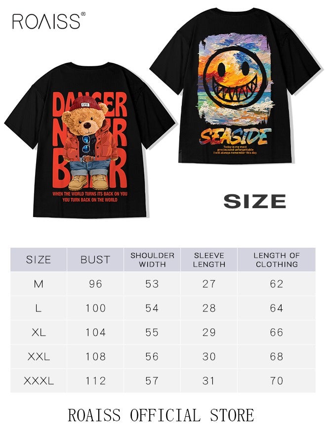 2Pcs Men's T-shirt Loose Version Trendy All-Match Pattern Printing Short Sleeves