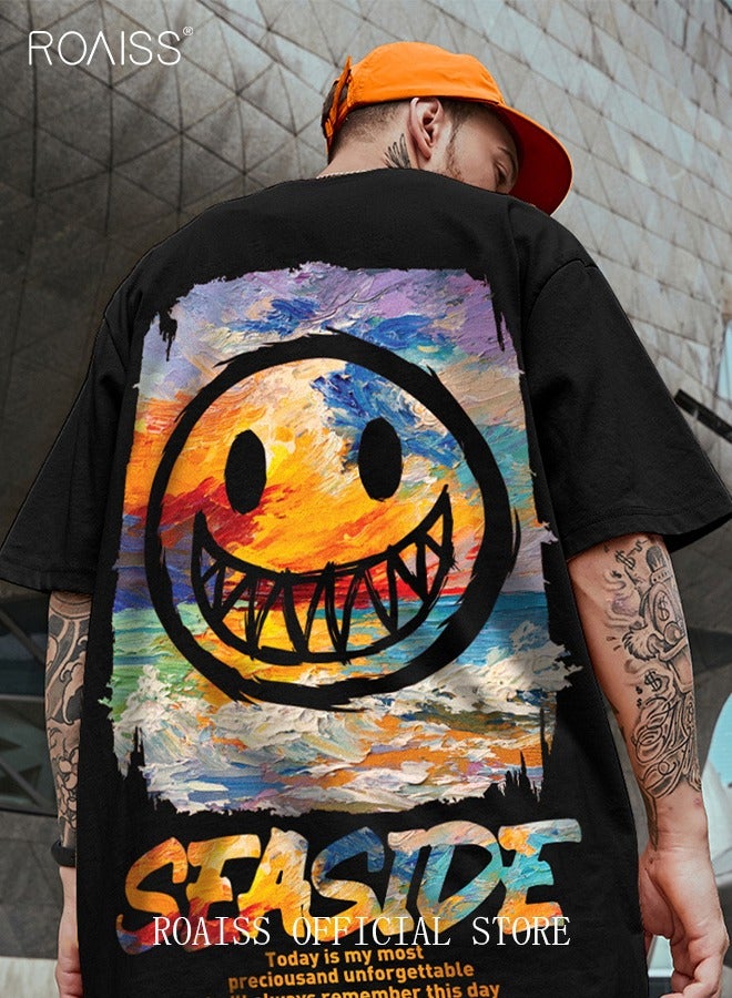 2Pcs Men's T-shirt Loose Version Trendy All-Match Pattern Printing Short Sleeves