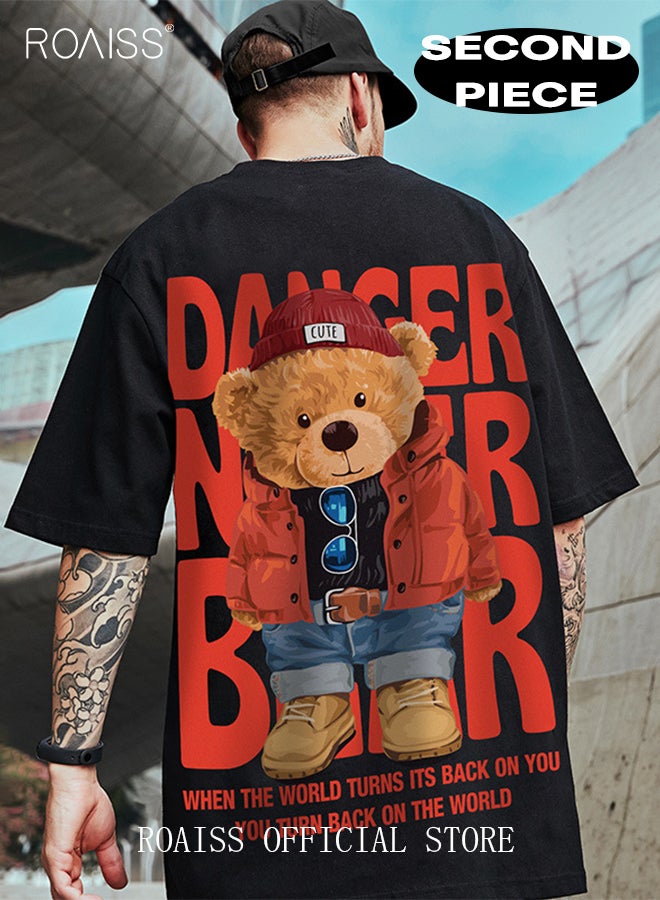 2Pcs Men's T-shirt Loose Version Trendy All-Match Pattern Printing Short Sleeves