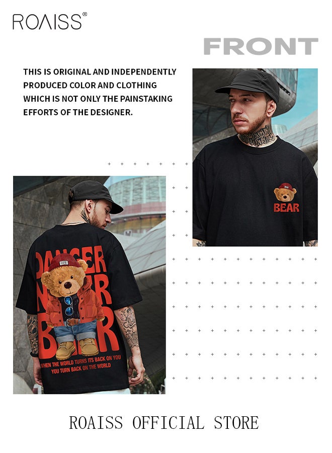 2Pcs Men's T-shirt Loose Version Trendy All-Match Pattern Printing Short Sleeves