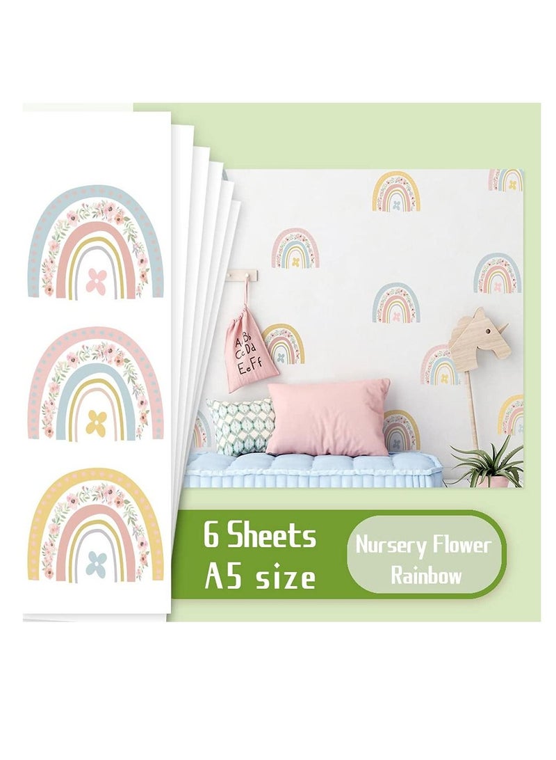 Flower Mini Rainbow Bohemian Decal, Room Decoration DIY Stickers Children's Baby PVC Wall Stickers Waterproof and Stick Rainbow Mural Stickers Vinyl Kids Wall Decor Art (6 Pieces)