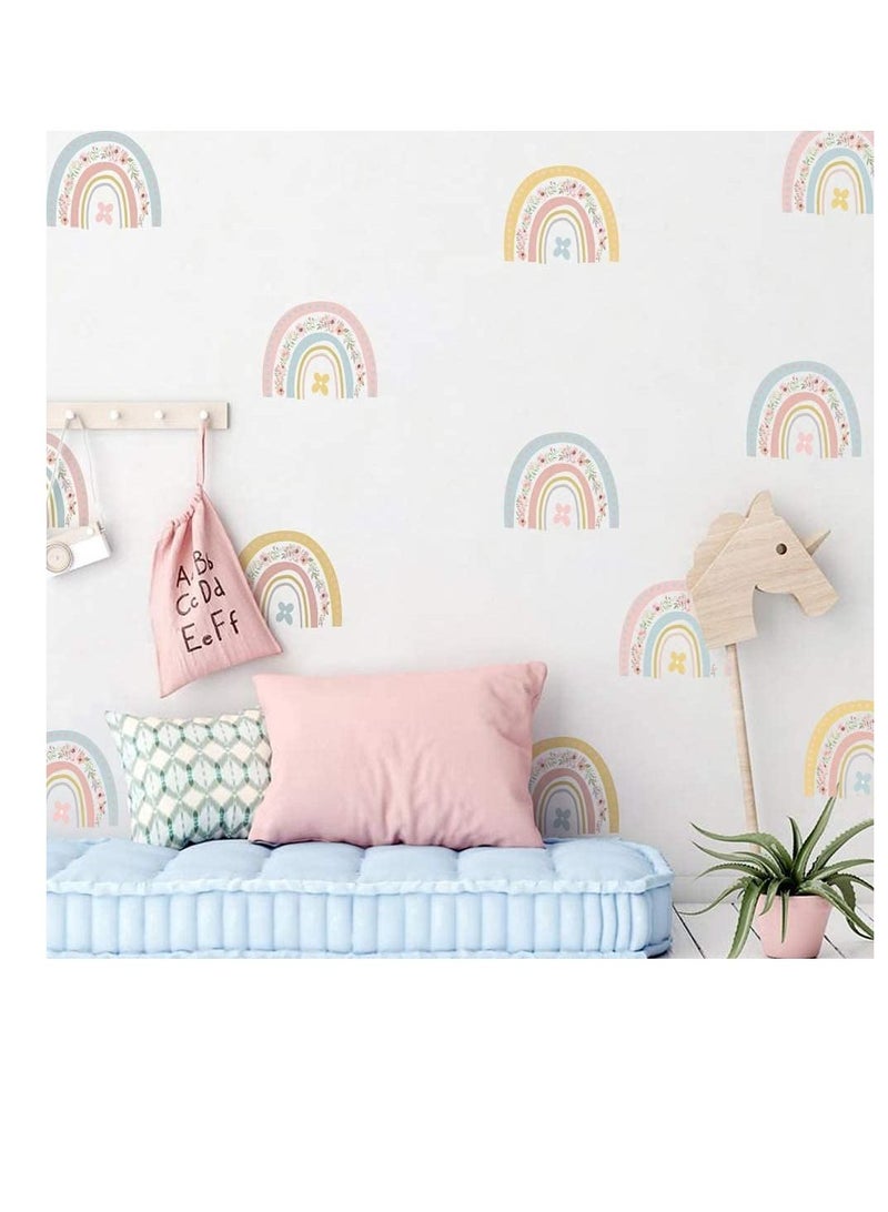 Flower Mini Rainbow Bohemian Decal, Room Decoration DIY Stickers Children's Baby PVC Wall Stickers Waterproof and Stick Rainbow Mural Stickers Vinyl Kids Wall Decor Art (6 Pieces)