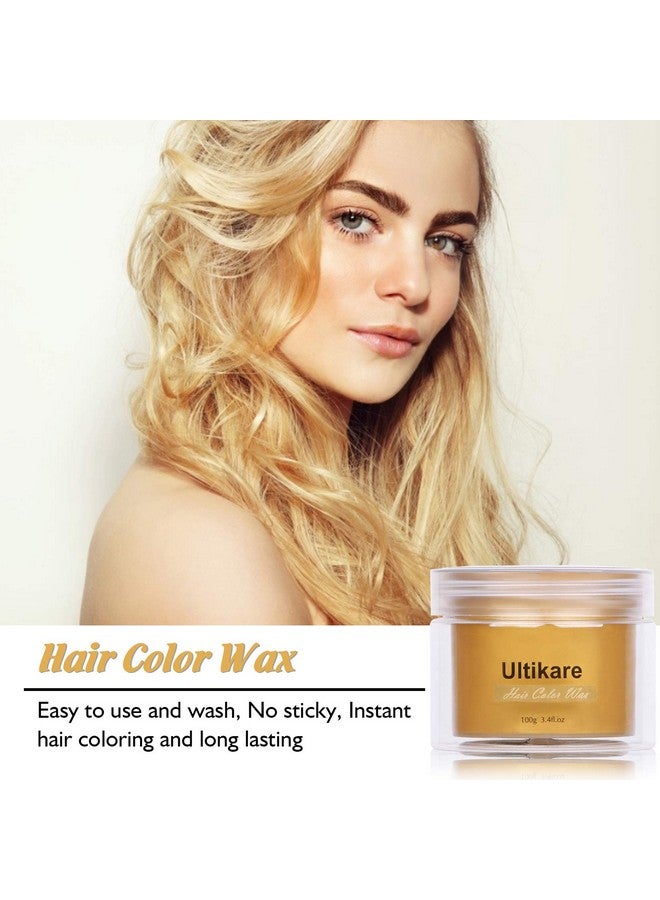 Hair Color Wax Blonde Ultikare Instant Hair Dye Cream Mud Washable Temporary Hair Dye Natural Hairstyle Color Pomade For Party Cosplay Halloween (Gold)
