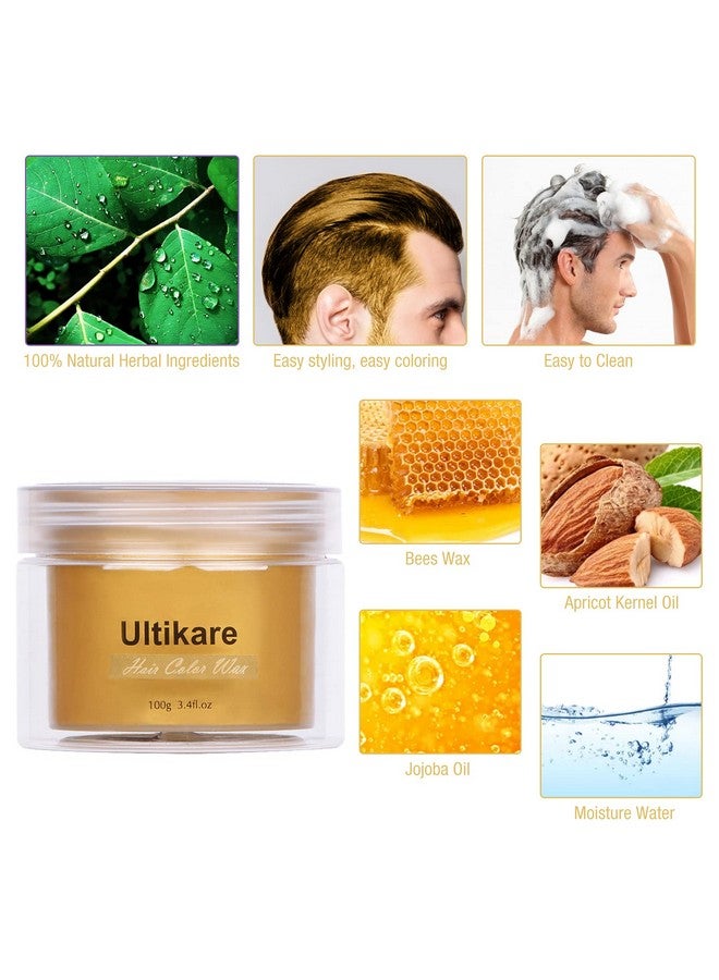 Hair Color Wax Blonde Ultikare Instant Hair Dye Cream Mud Washable Temporary Hair Dye Natural Hairstyle Color Pomade For Party Cosplay Halloween (Gold)