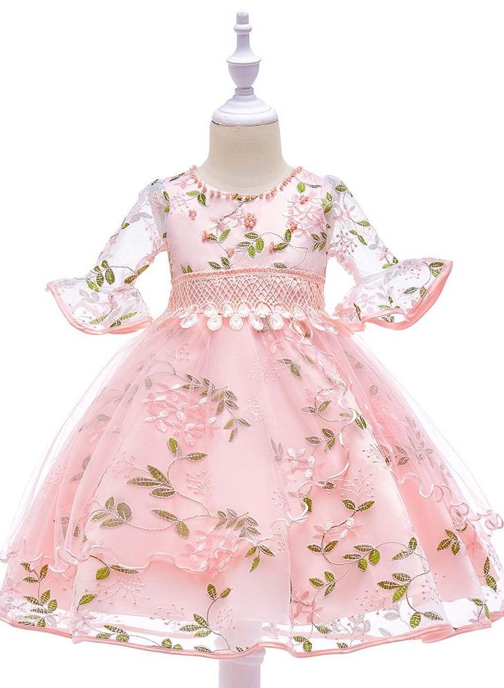 Girl Dress Clothing For Birthday Wedding Party Pink Color