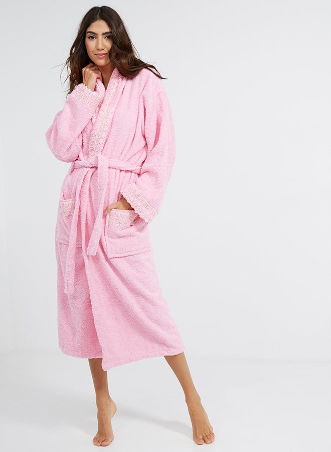 Bathrobe With Lace Pink Large