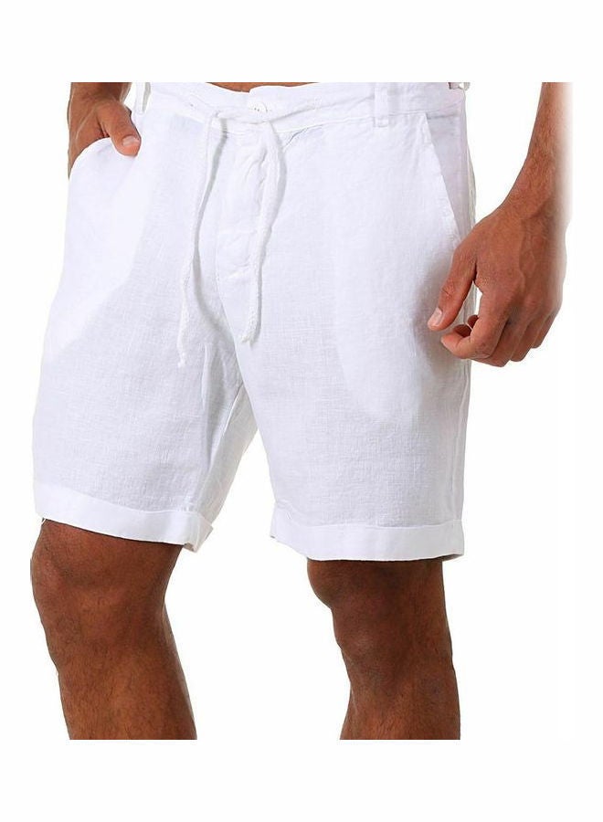 Solid Drawstring Loose Shorts White