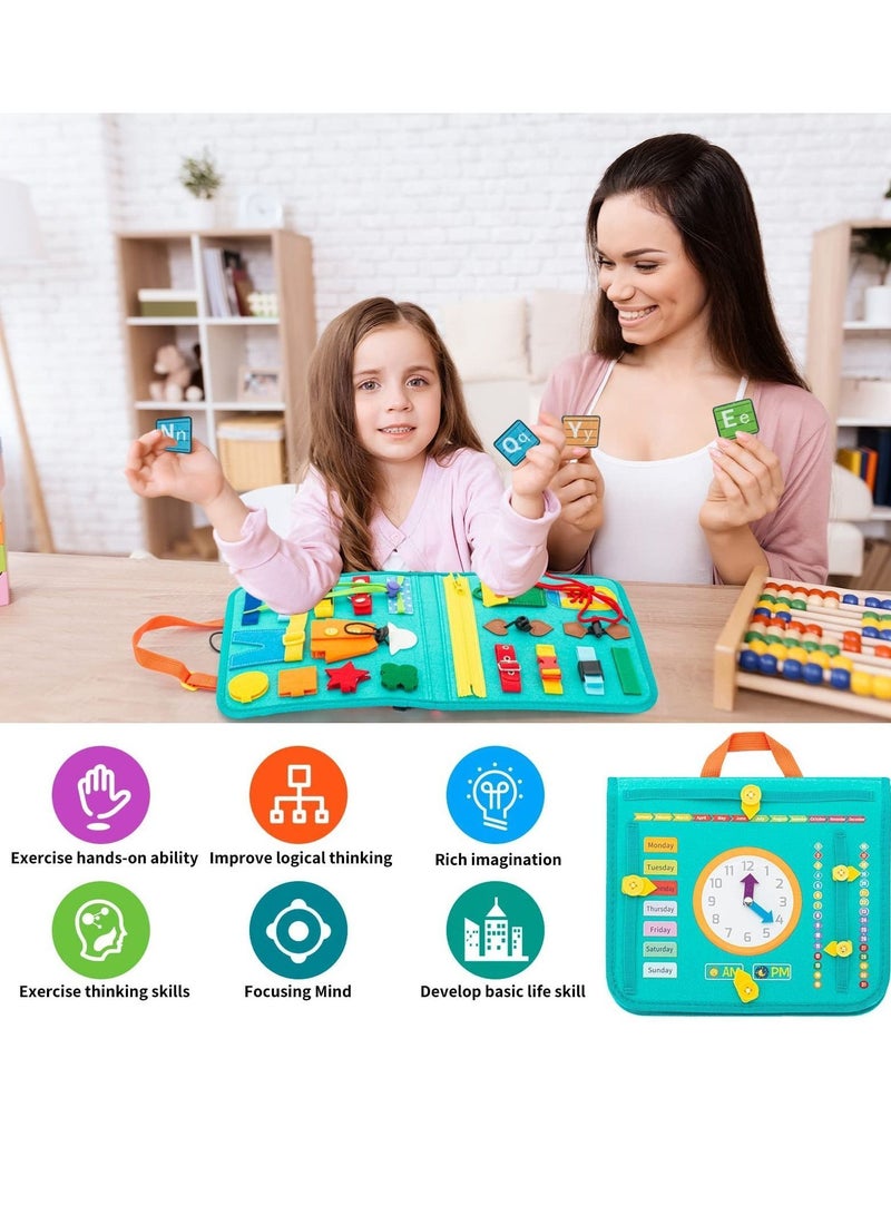 Busy Board DIY Portable Felt Dressing Buckle Learning Early Sensory Educational Toys for 1 2 3 4 Years Old Boys and Girls Preschoolers