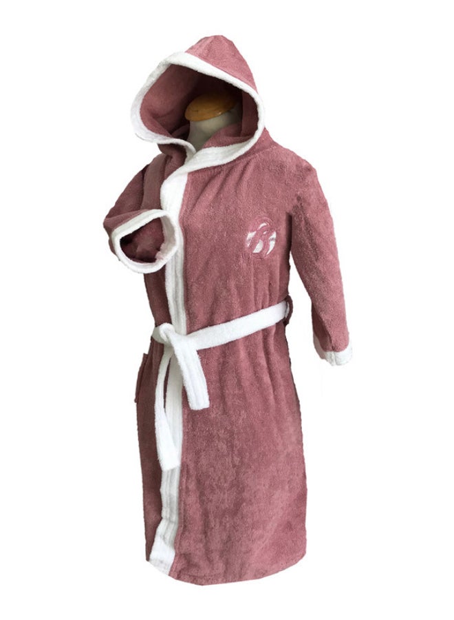 Kids Hooded Bath Robe For 4 Years Pink/White XS