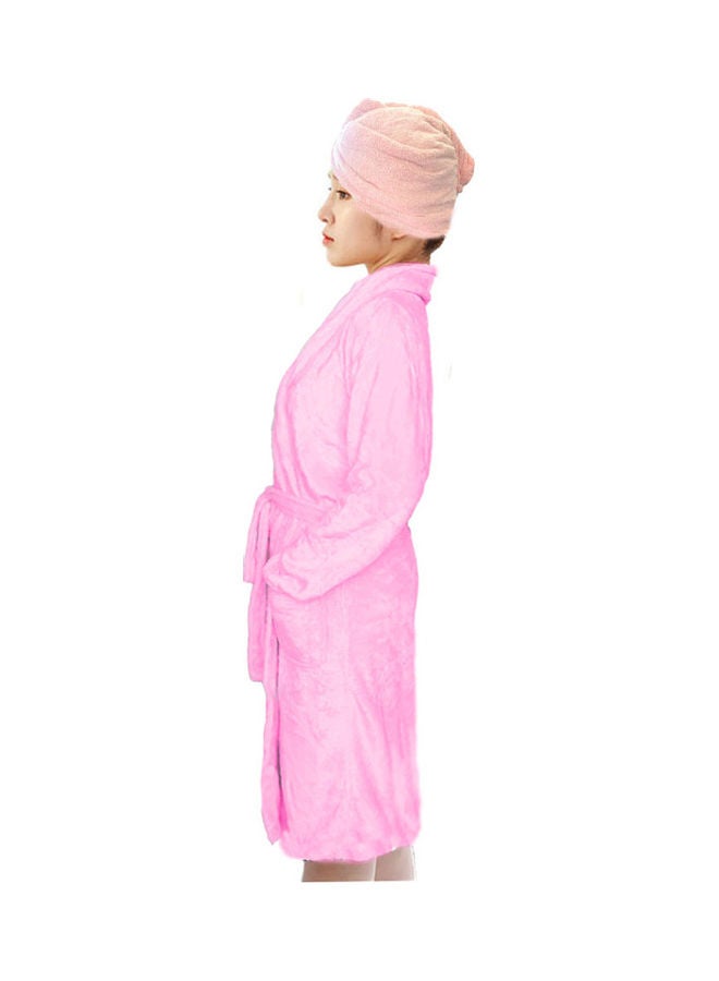 Bath Robe With Hair Drying Towel Pink M