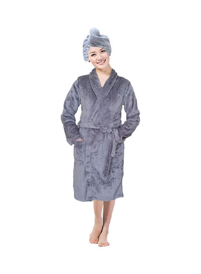 Bath Robe With Hair Drying Towel Grey M