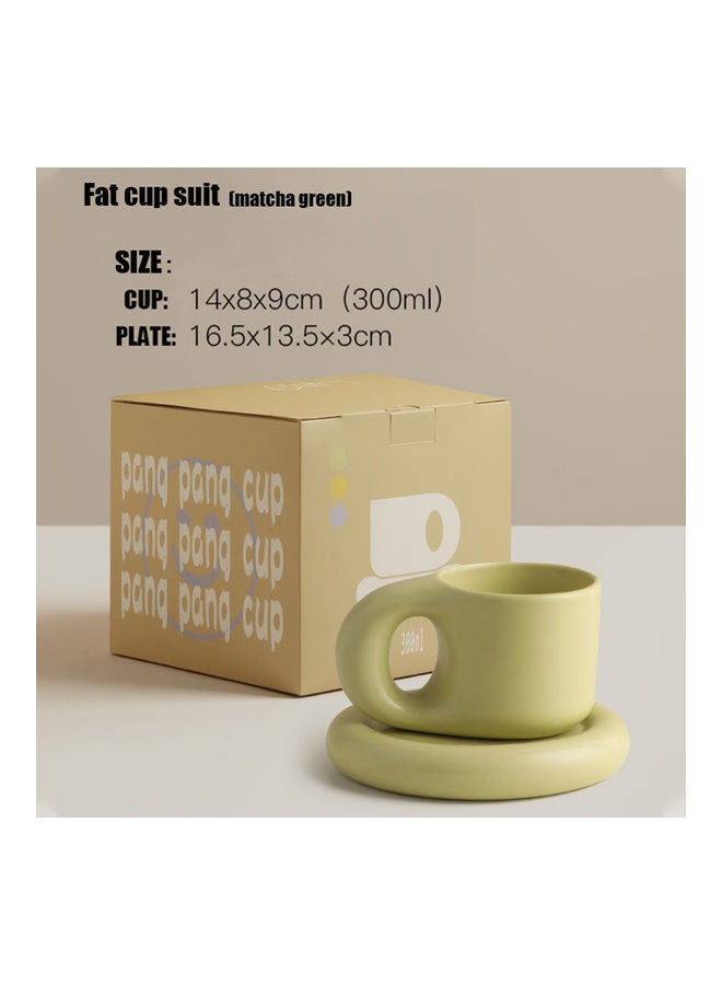 2-Piece Ceramic Coffee Cup And Saucer Set Green 14x8x9cm