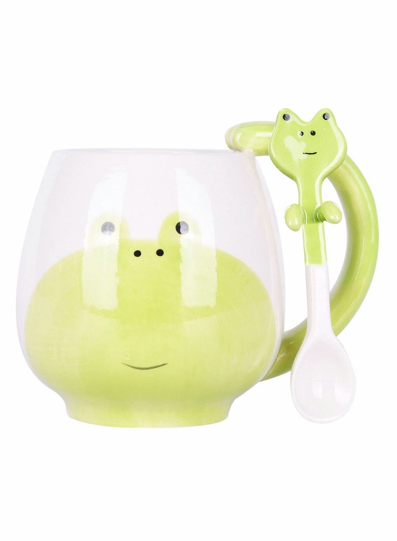 Cute Coffee Mug Frog Animal Ceramic with Spoon Funny Novelty Cup, Gift,14.11 OZ