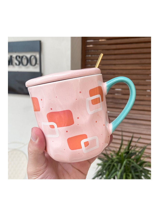 Zhongch Ceramic Mug With Lid Pink 11x11x12.5cm