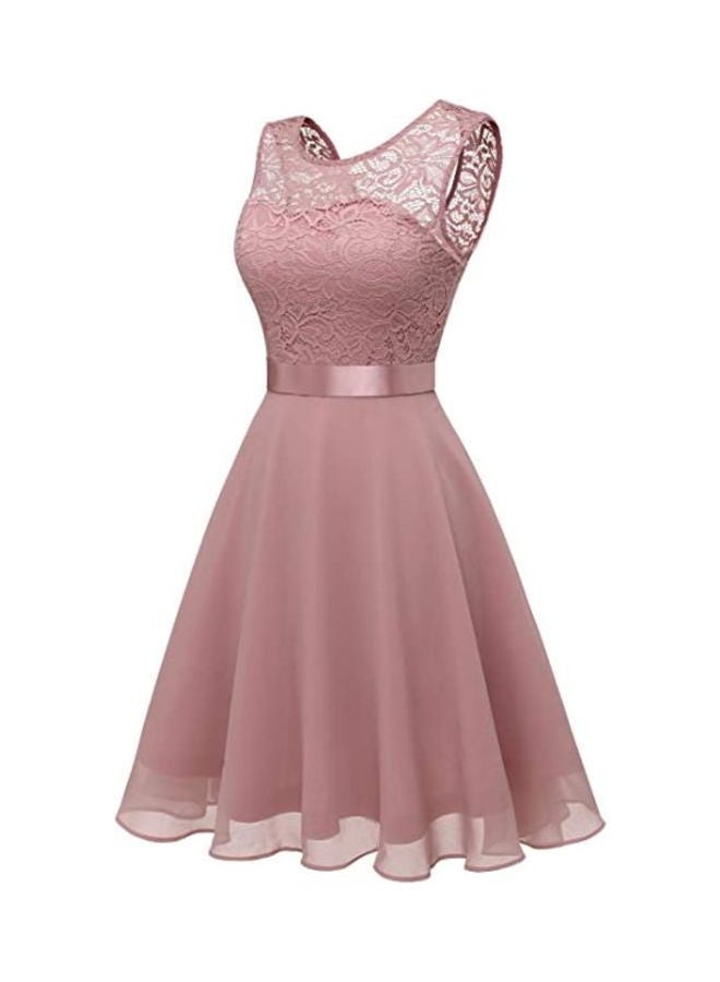 Floral Lace A-Line Dress Rouge Pink