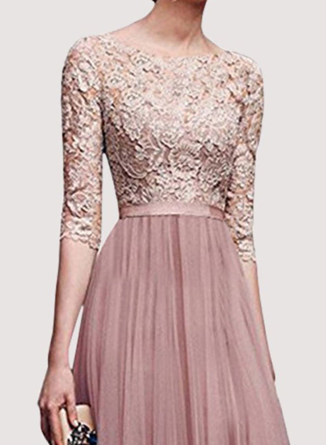 Lace Detailed Bodice Maxi Dress Apricot