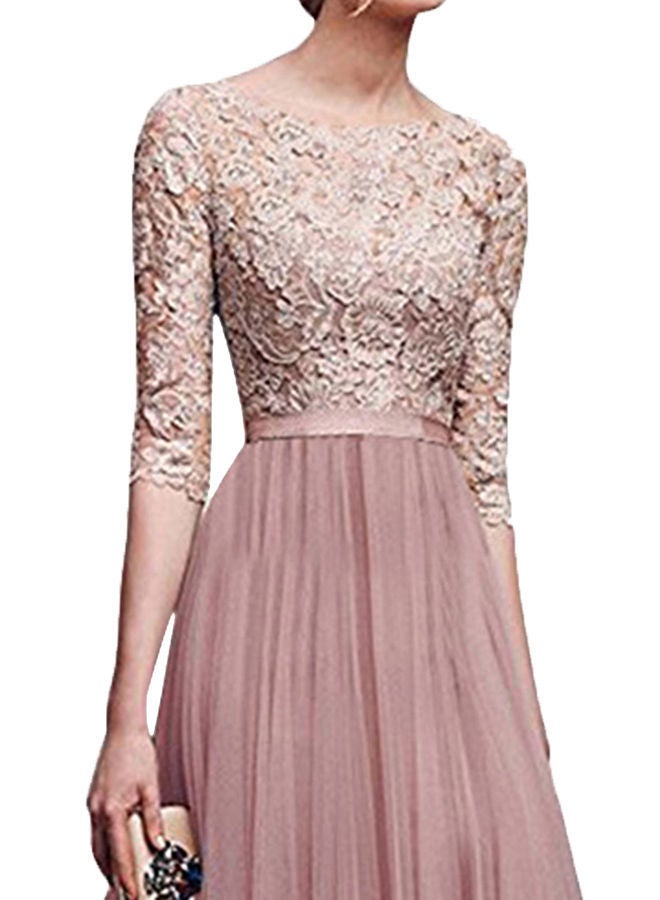 Lace Detailed Bodice Maxi Dress Apricot