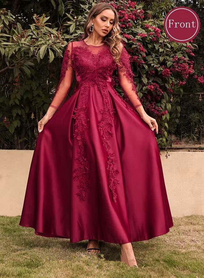 Banquet Party Wedding Dress for Women Evening Dresses Round Neck Knee-Length 3/4 Sleeve Prom Ball Gown Elegant Slim formal Dresses Bridesmaid Dress