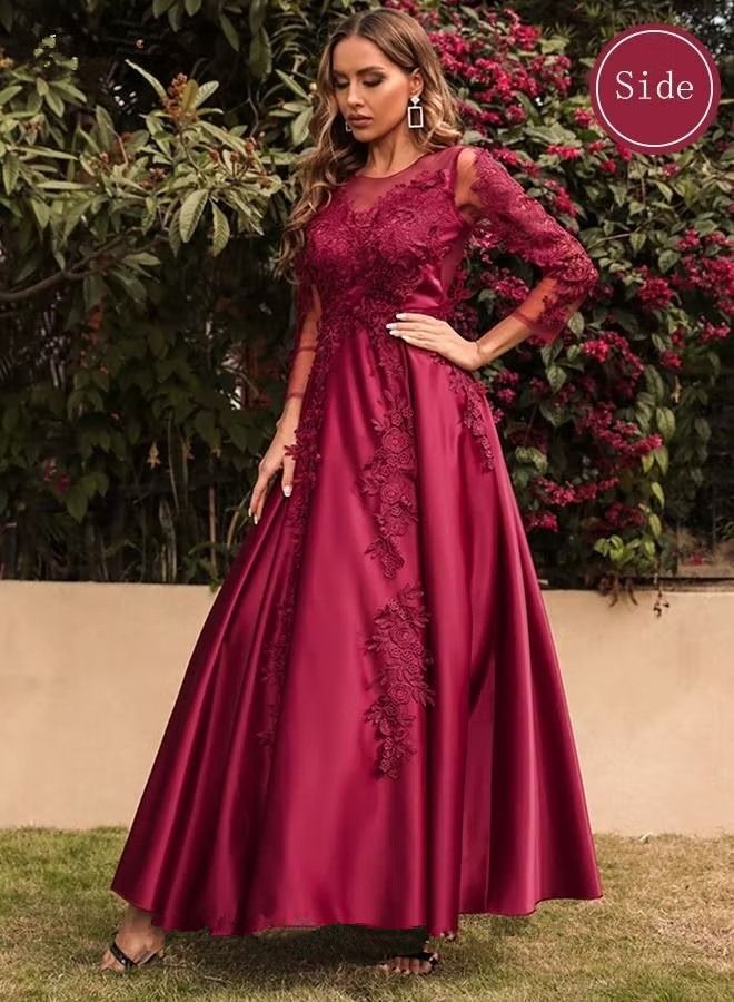 Banquet Party Wedding Dress for Women Evening Dresses Round Neck Knee-Length 3/4 Sleeve Prom Ball Gown Elegant Slim formal Dresses Bridesmaid Dress