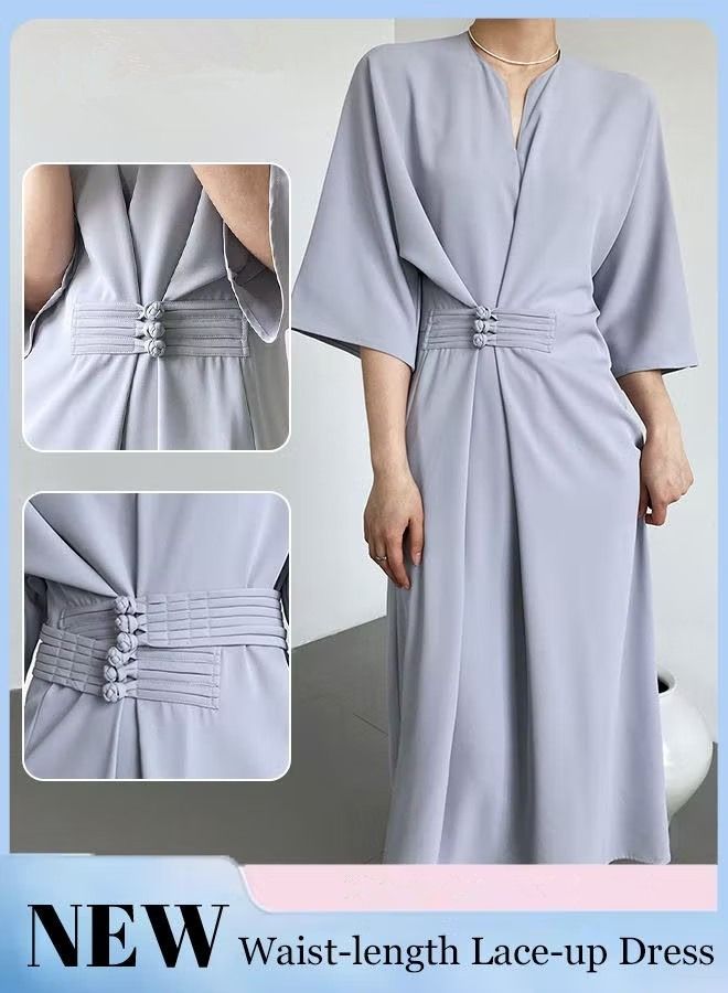 Women's Dress Straight Version New Chinese Style Improved Long Skirt with Advanced Knot Button Waist Tie Dignified and Concise