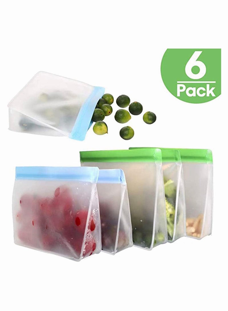 KASTWAVE Reusable Snack Bags Food Storage Ziplock BPA Free Flat Freezer Sandwich Leakproof Bags, Resealable Lunch Bag for Meat Fruit Veggies 3 Green Blue