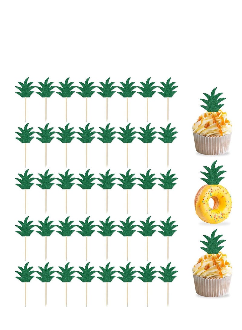 48PCS Pineapple Cupcake Donut Cake Toppers, Cute Picks for Summer Tropical Hawaiian Party Decorations Beach Birthday Favors Supplies
