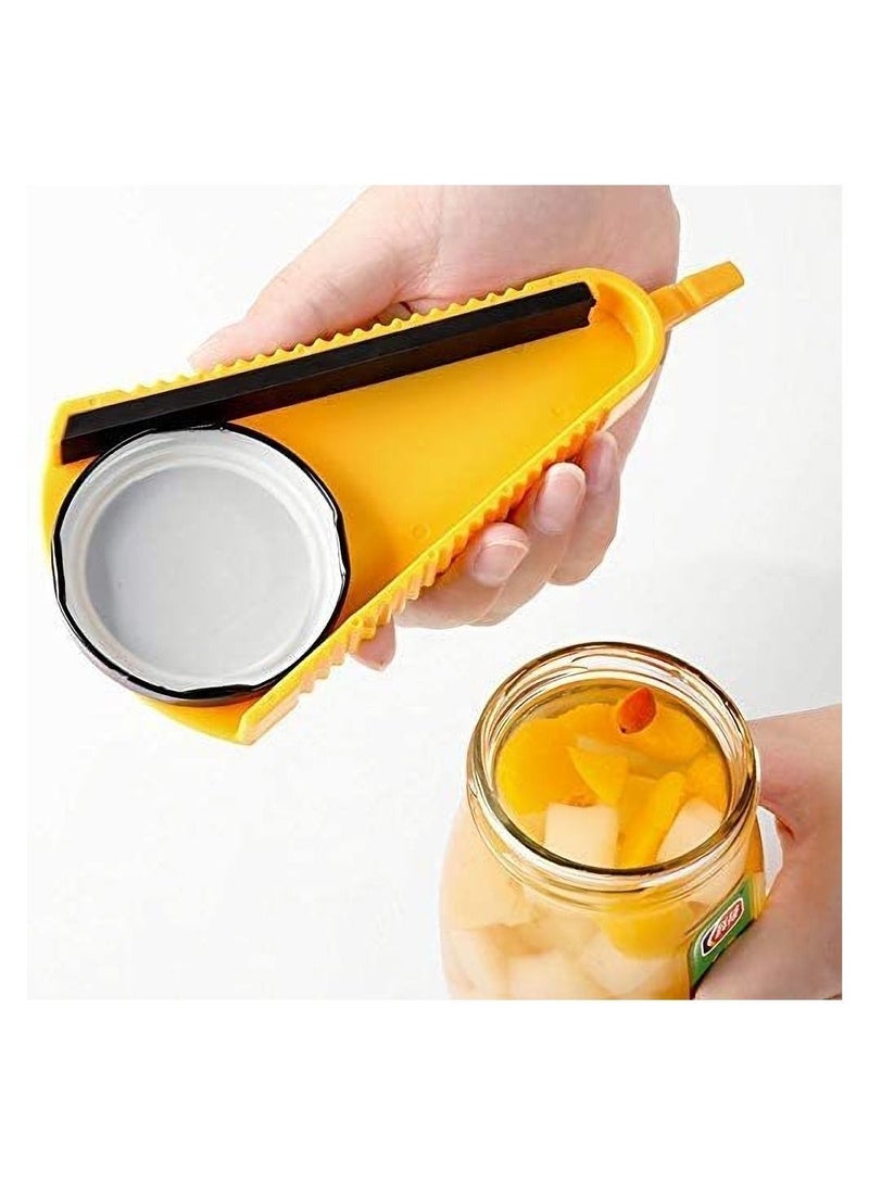Jar Opener, 5-in-1 Multifunctional Bottle Can Opener Handheld for Weak Hands and Seniors with Arthritis, Non-slip Silicone Practical V-shaped Design Kitchen Tools(Yellow)