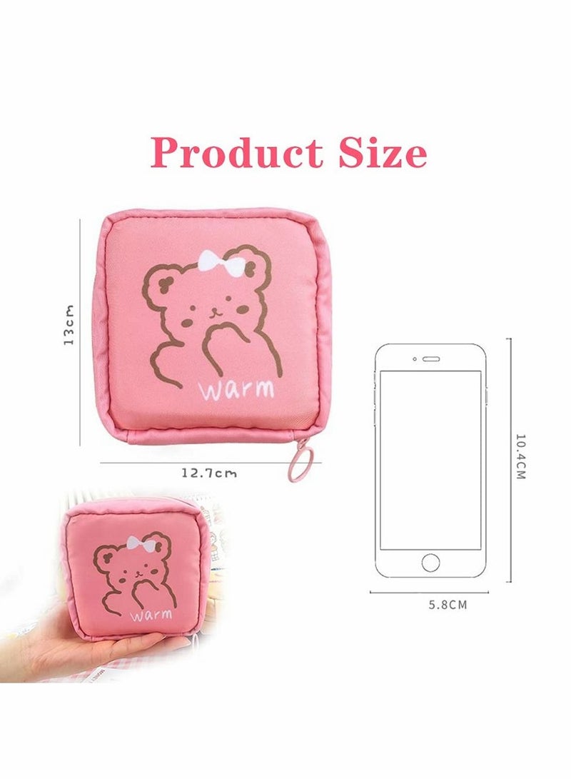 Sanitary Napkin Storage Bag 4pcs Menstrual Pad Bag Zipper Napkins Bag Menstrual Cup Pouch Cotton Bag for Women and Girls Kitten Bear Dinosaur Rabbit