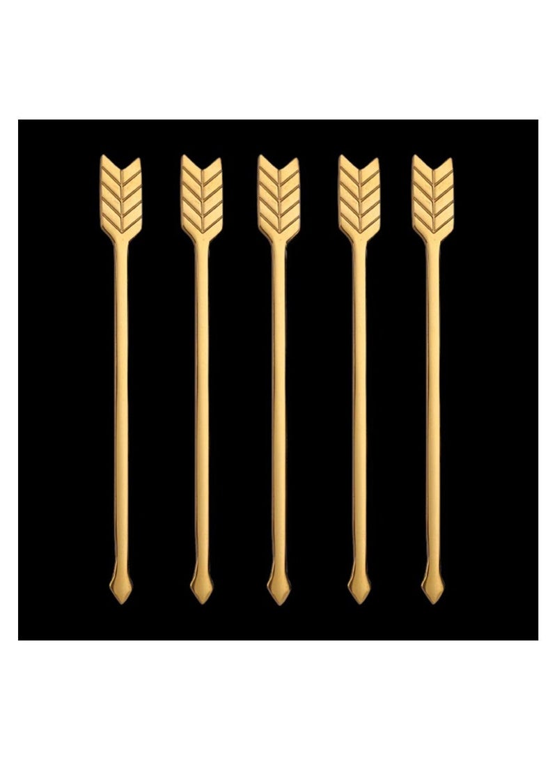 5PCS Arrow Decor Cocktail Picks, Fruit Toothpicks Stainless Steel Forks Appetizer Skewers Dessert Picks with Storage Cylinder Reusable Sandwich Sticks for Party Decoration Supplies (Golden)