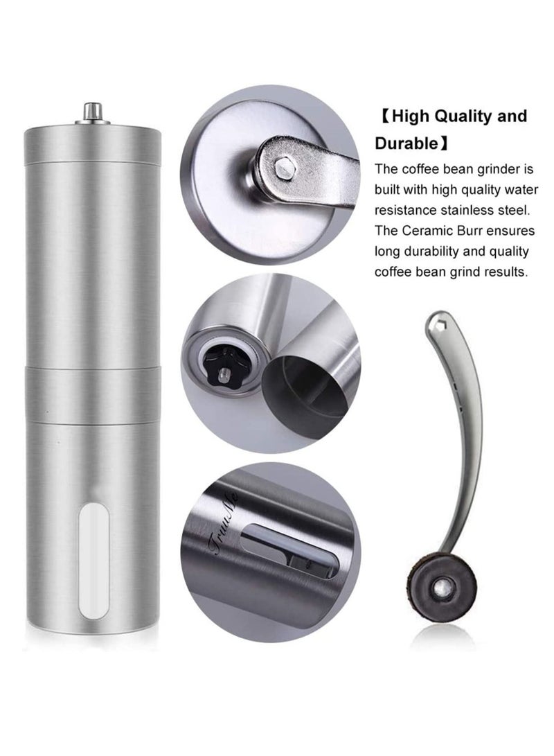 Manual Coffee Grinder, Stainless Steel Grinder with Adjustable Ceramic Conical Burr, Ideal for Home, Office, and Travelling, Come With A Spices Brush