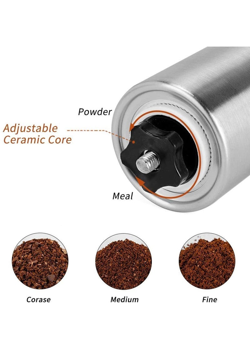 Manual Coffee Grinder, Stainless Steel Grinder with Adjustable Ceramic Conical Burr, Ideal for Home, Office, and Travelling, Come With A Spices Brush