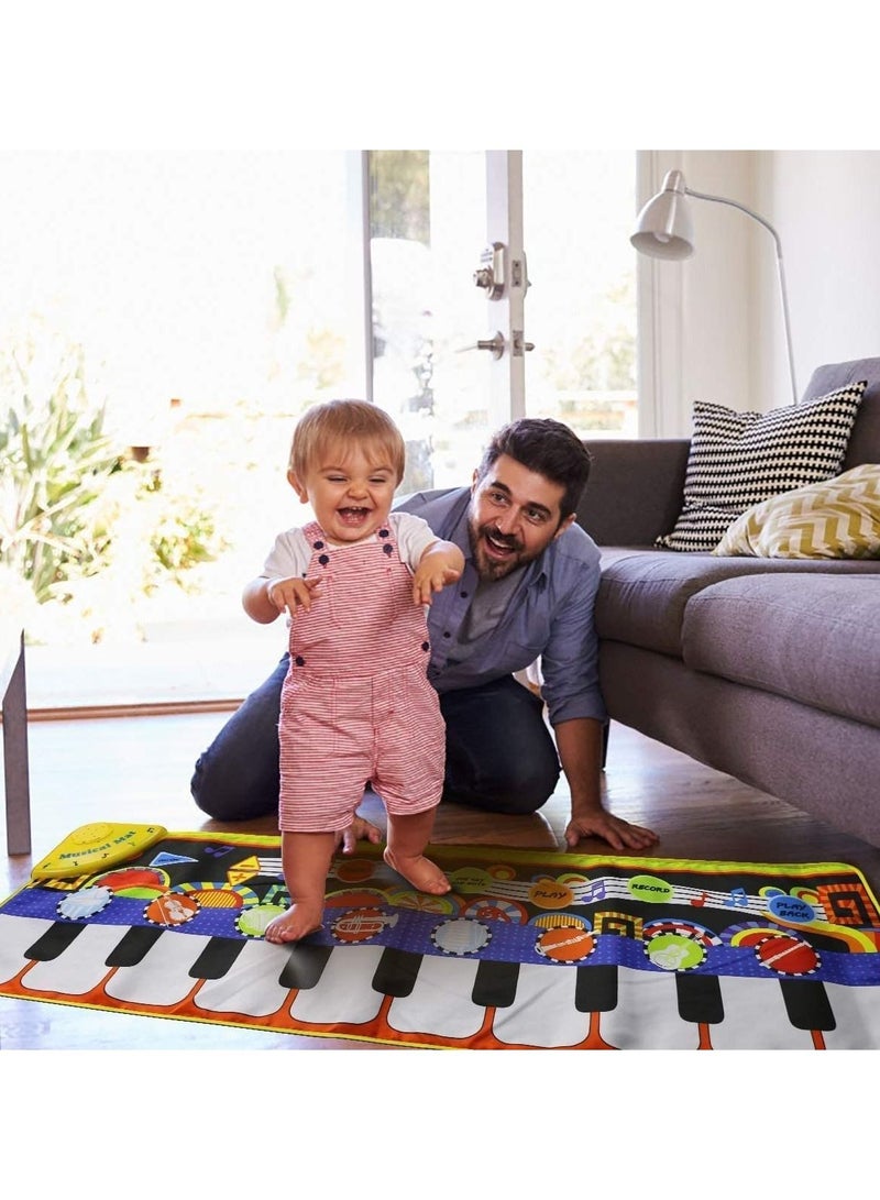 Baby Piano Pad Music Toy, with 42 Sounds, Kids Floor Keyboard Dance Animal Blanket Touch Play Mat, Early Education Toy Gift for Toddlers Boys Girls (Yellow)