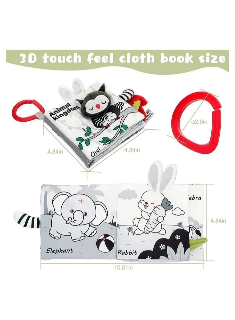 Baby Soft Cloth Book, 3D Touch Feel High Contrast Book , Activity Crinkle Books for Early Education