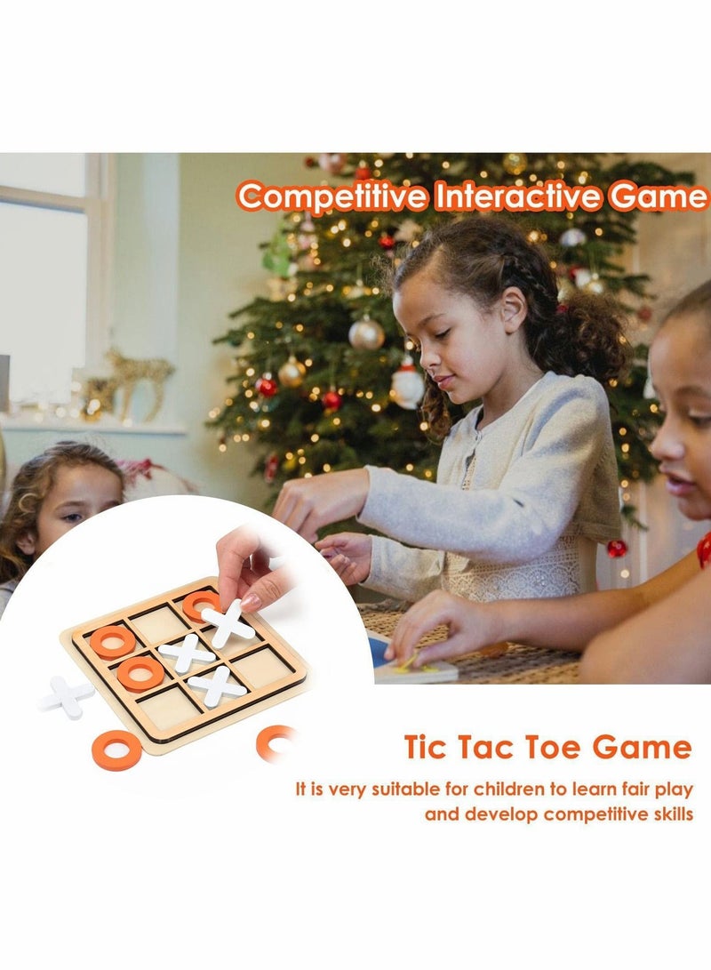 Tic-Tac-Toe Game Toy, Classic Wooden Checkerboard Educational Family Toys Set, Portable Casual Tabletop for Adults and Kids, Party Classroom Games (White Orange)