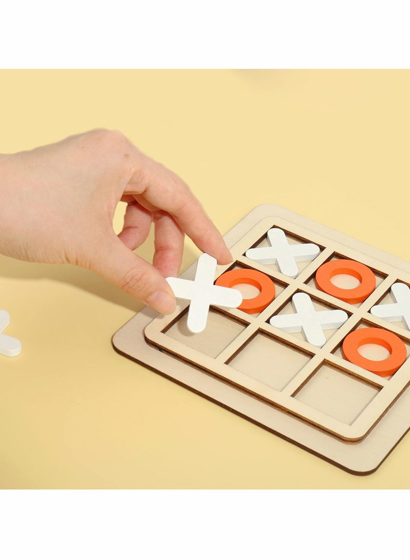 Tic-Tac-Toe Game Toy, Classic Wooden Checkerboard Educational Family Toys Set, Portable Casual Tabletop for Adults and Kids, Party Classroom Games (White Orange)