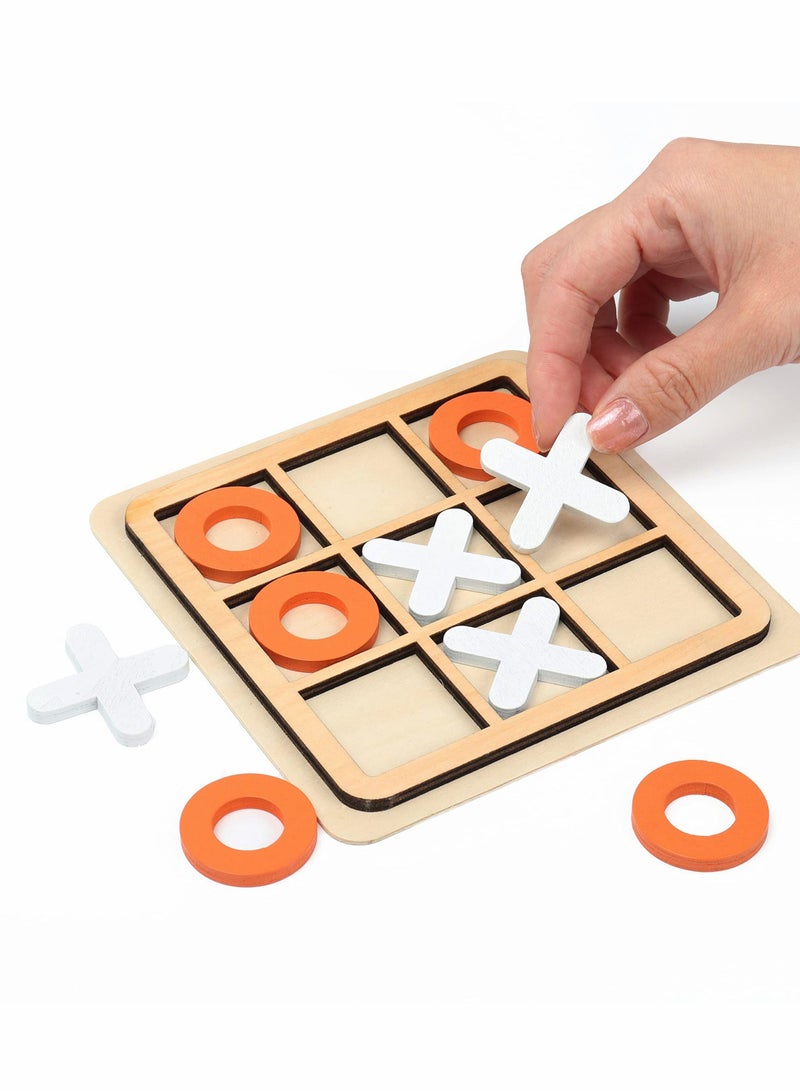 Tic-Tac-Toe Game Toy, Classic Wooden Checkerboard Educational Family Toys Set, Portable Casual Tabletop for Adults and Kids, Party Classroom Games (White Orange)