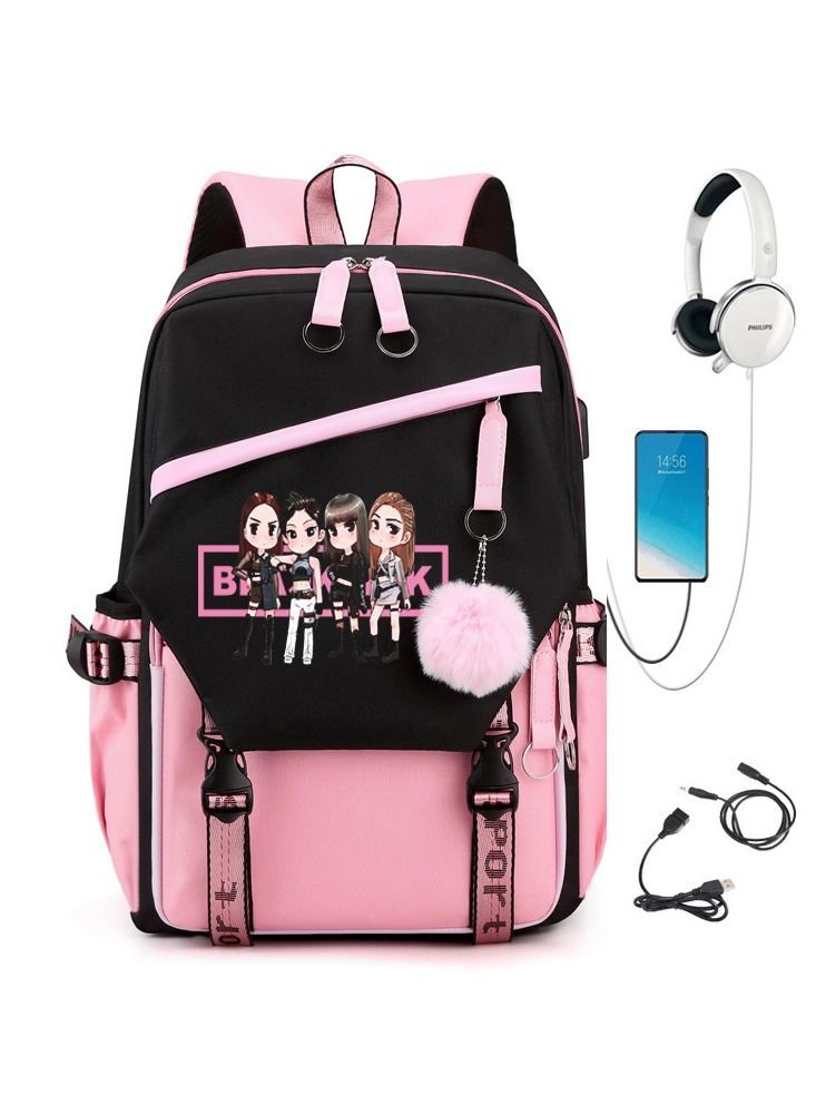 KPOP Blackpink Backpacks School Laptop Lisa Rose Jisoo Jennie Shouler Bag USB Charging Casual Hiking Daypacks Book