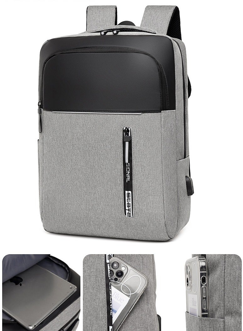 Multifunction Waterproof Backpack with USB Port Colorblock Waterproof Oxford School Bag for Men Work Travel Flight Business Commuter 15.6