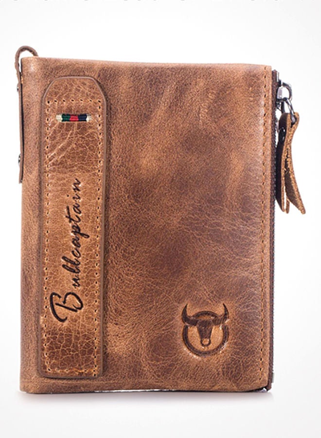 Bullcaptain Genuine Leather Bifold Wallet Brown