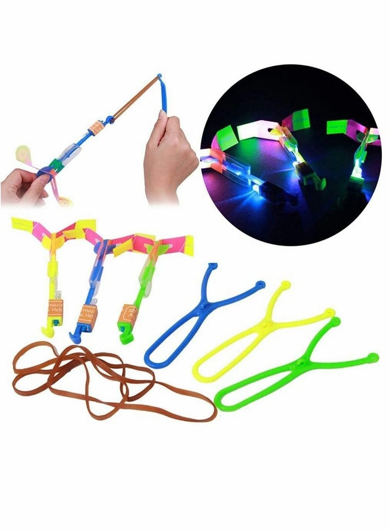 Helicopter Flying Toy, Rocket Slingshot with LED Lights Glow in The Dark, Fun Party Supplies for Birthday Gifts, Outdoor Game Children Kids, Educational Toys (10pcs)