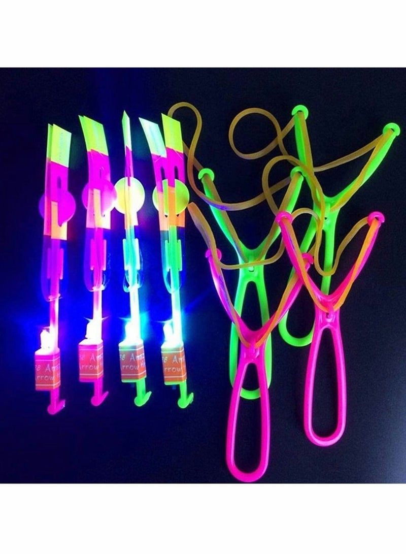 Helicopter Flying Toy, Rocket Slingshot with LED Lights Glow in The Dark, Fun Party Supplies for Birthday Gifts, Outdoor Game Children Kids, Educational Toys (10pcs)