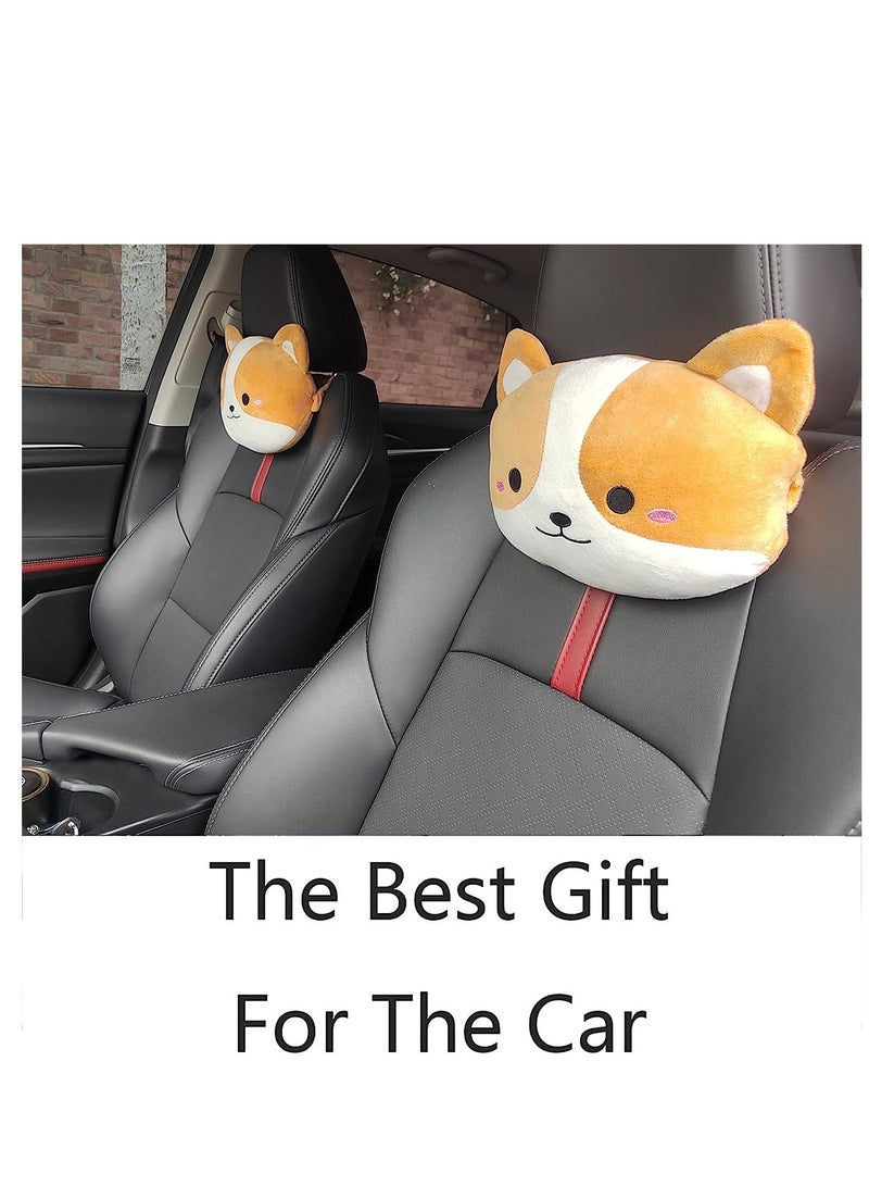 Cartoon Neck Pillow for Car and SUV, Headrest Pillow, Comfortable Soft Seat Driving, Driving Support Head Rest Cushion, Travelling Home, 2 Pcs (Corgi)