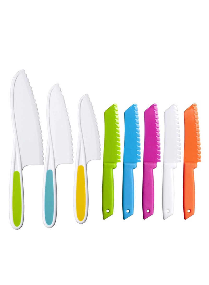 8 Pieces Kids Kitchen Knife Set Plastic - Chef Nylon Knives Children's Safe Cooking for Fruit, Bread, Cake, Salad, Lettuce