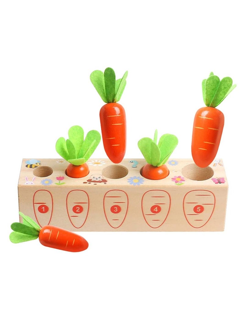 Toy Carrots, Montessori Toys Wooden Carrots Harvest Shape Size Sorting Game Children's Digital Enlightenment Cognition for Kids 1 2 3 4 Year Old Boys and Girls