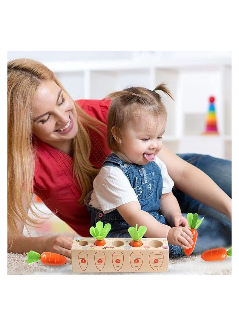 Toy Carrots, Montessori Toys Wooden Carrots Harvest Shape Size Sorting Game Children's Digital Enlightenment Cognition for Kids 1 2 3 4 Year Old Boys and Girls