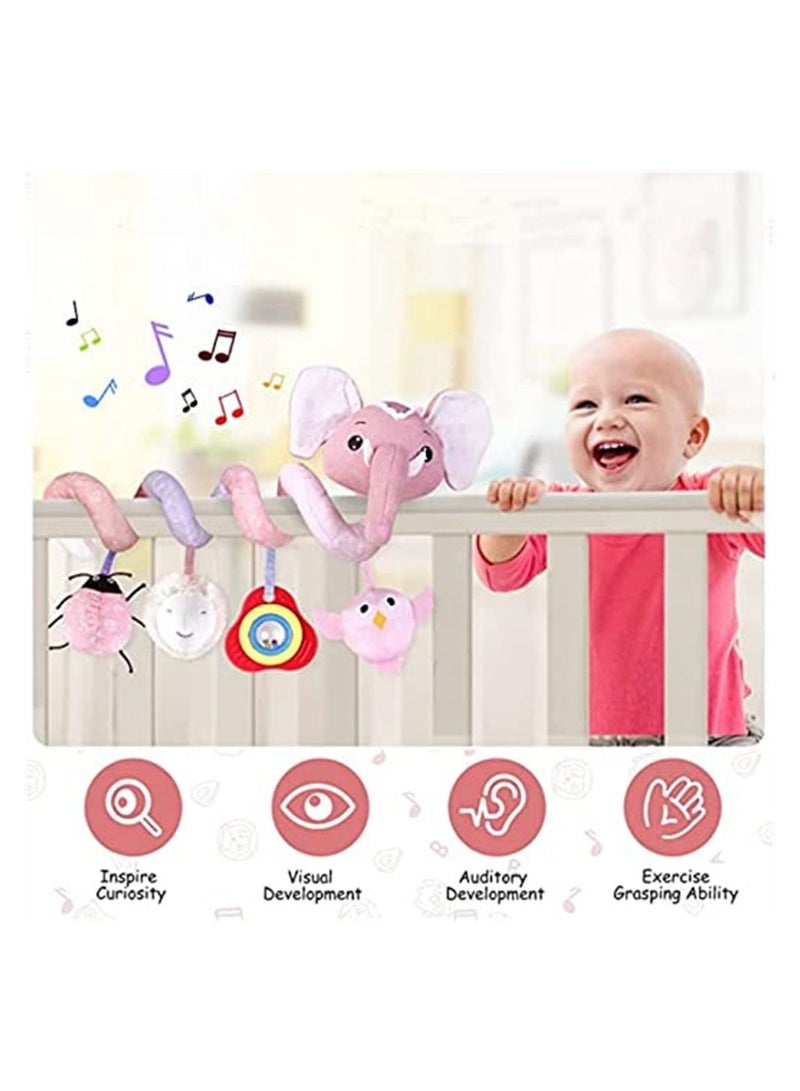 Baby Stroller Toys, Car Seat Toys for Infants, Crib Rattles Learning Hanging Sensory Development Spiral Plush with Music Squeaker,